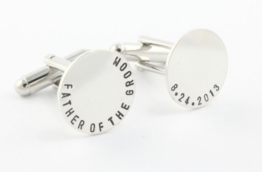 Свадьба - Father of the Groom Cufflinks - Cuff Links - Sterling Silver Personalized Gift for Men - Custom Hand Stamped Wedding Gift