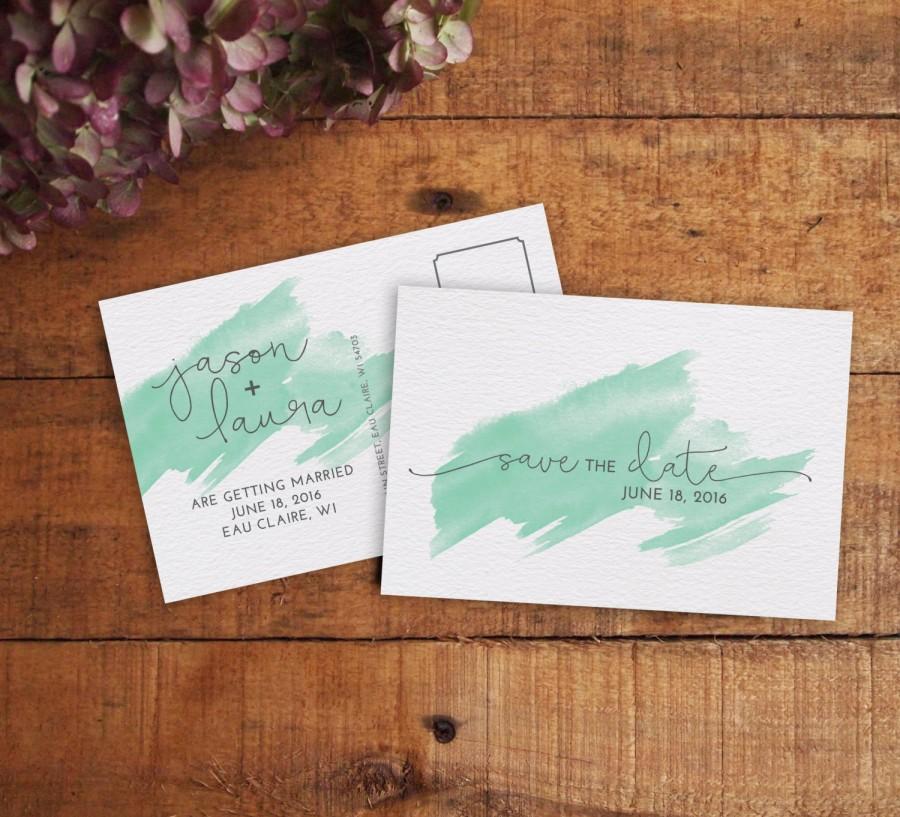 Wedding - Save the Date, Save the Date Postcard, Printable Save the Date, Watercolor Save the Date, Modern Save the Date, Mint Save the Date,