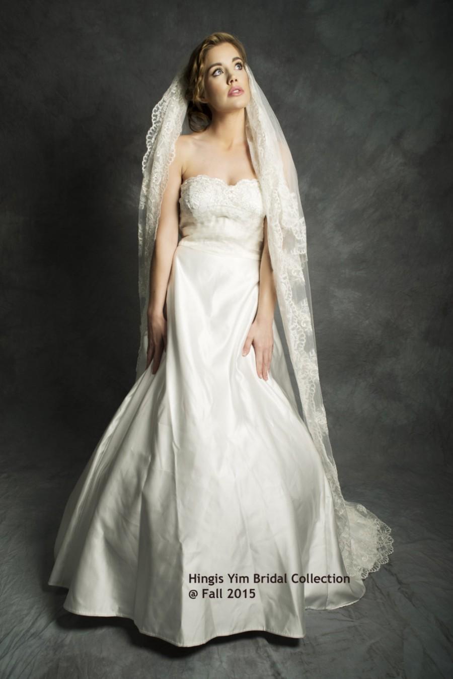 زفاف - Custom Made Order - Ivory Vintage Floral Lace Cathedral veil / Bridal Wedding 2 Tier 2 layers Soft Tulle Veil is for sale