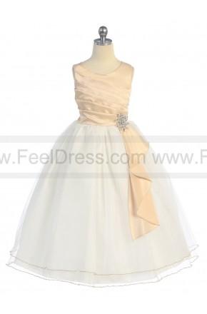 زفاف - Ball Gown Floor-length Flower Surplice Double Layer Girl Dress with Tulle skirt