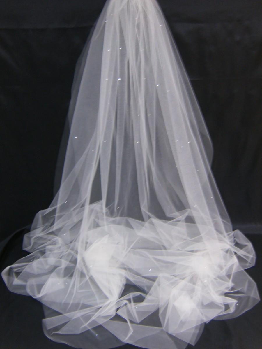 Hochzeit - Bridal Veil Swarovski Crystal Rhinestone Sheer 65 Inch Long Floor Length Wedding Veil