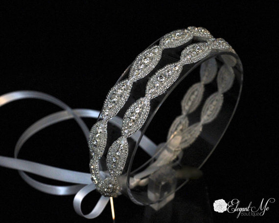 Hochzeit - Beaded Bridal Double Headband - Tie Back Headband - Wedding Headband - Bridal Headpiece - Prom Headband - Bridesmaid Headband - Flower Girl