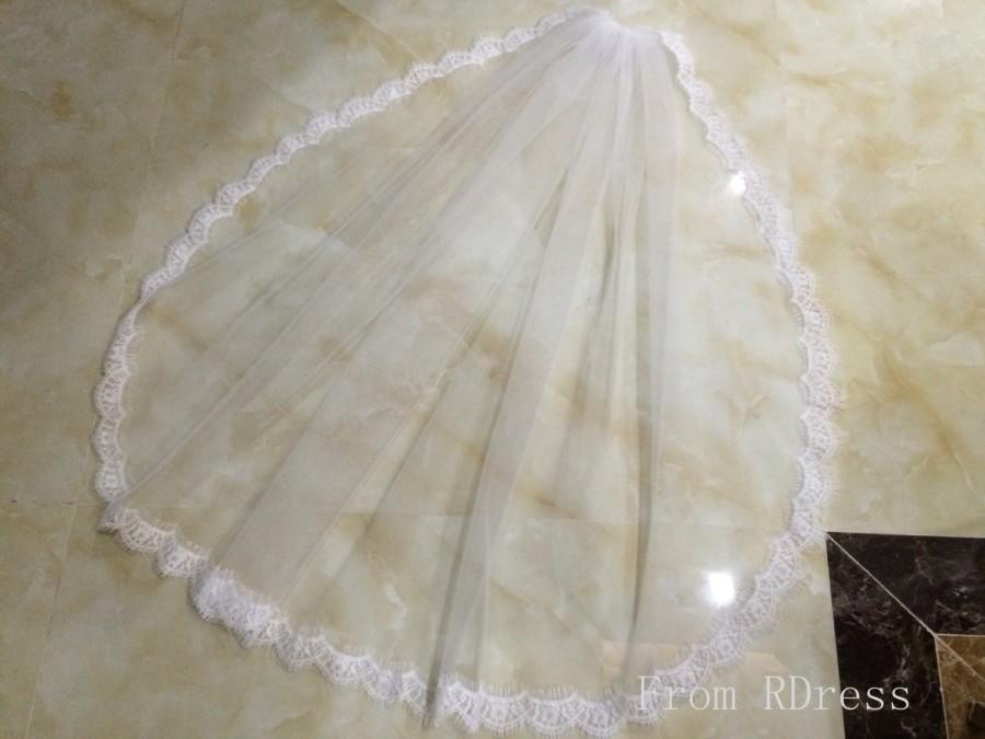 Hochzeit - Bridal Veils eyelash lace wedding veil handmade in ivory or white with a comb custom length