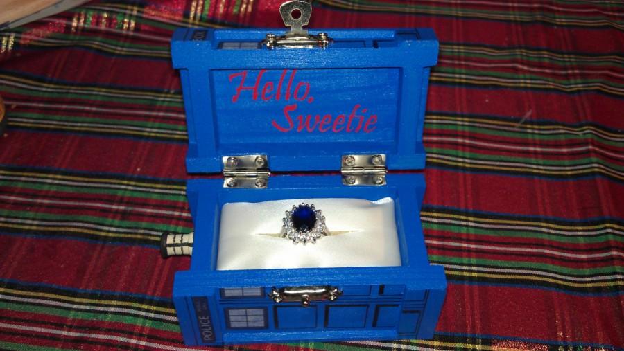 Wedding - TARDIS Inspired Small Painted Blue Box with Inscription