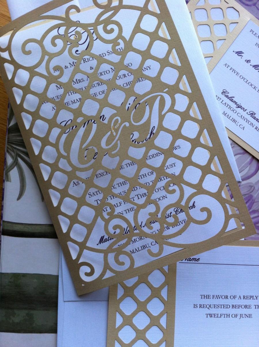 Свадьба - Wedding Invitation Laser Cut - Gate pattern with monogram initials - personalized custom