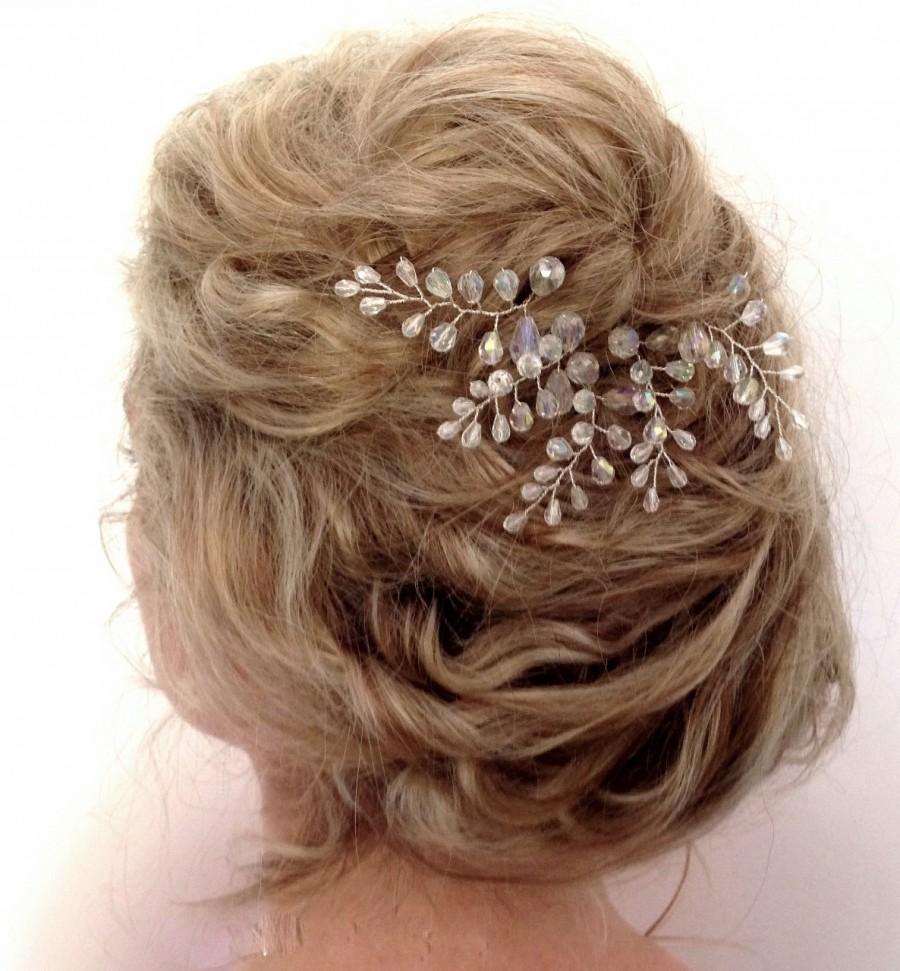 Hochzeit - Crystal Fern Leaf Hair Pins, Tear Drop Crystal Bridal Hair Pins, Wedding Hair Accessories, Crystal Vine Hair Pins,