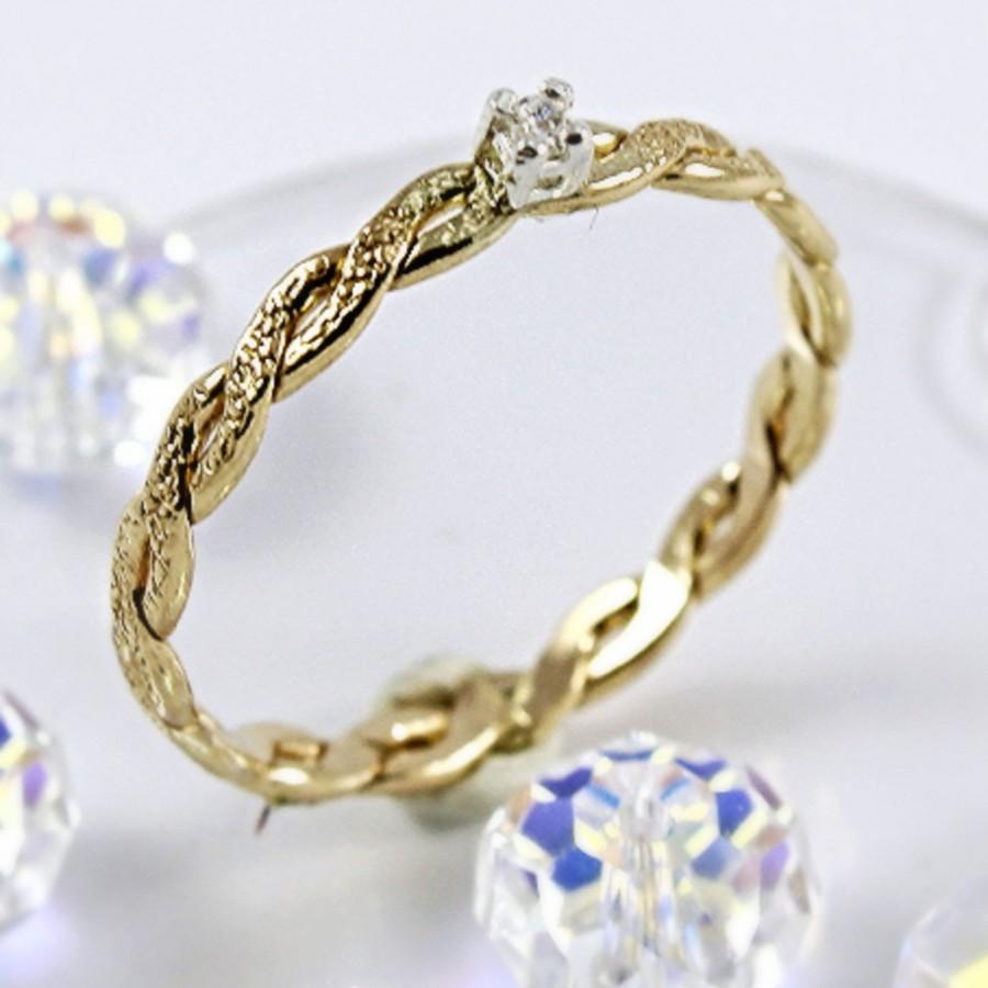 زفاف - Braided Gold Filled Ring, Delicate Cubic Zirconia Engagement Ring, Gold Rings for Women, CZ Ring, Xmas Gift, Zircon Ring