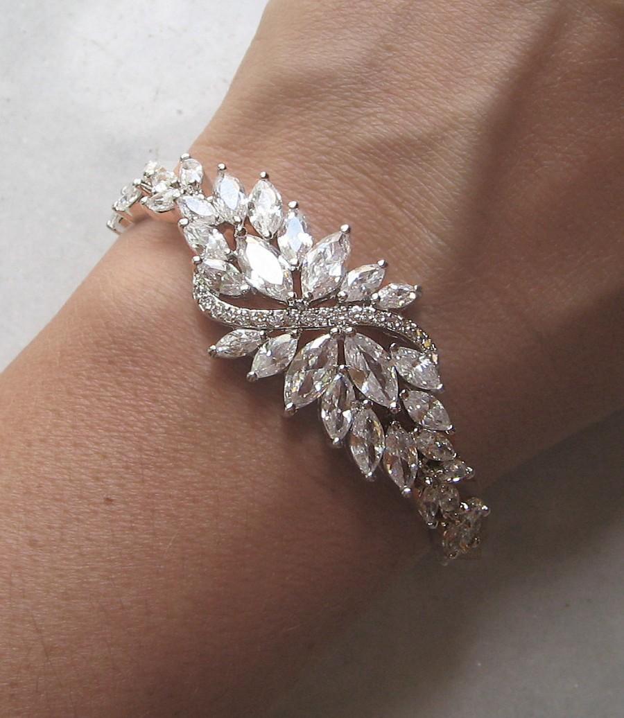 زفاف - Crystal Wedding Bracelet, Cubic Zirconia Bracelet, Swarovski Bridal Bracelet - LA RUE BIJOU