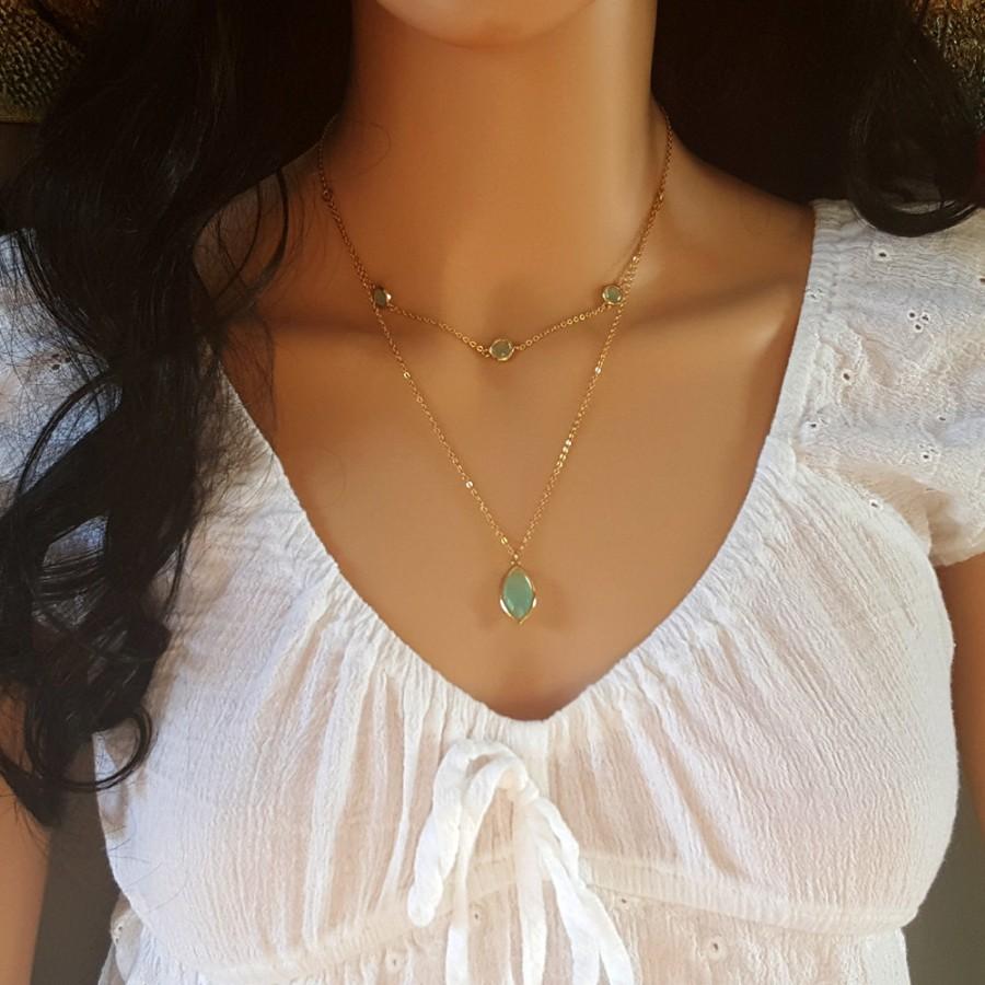 Свадьба - Bridesmaid Gift, Set, Bridesmaid Necklace, Mint Blue Necklace, Wedding Necklace, Bridal Jewelry, Layered necklace, Pendant necklace, Wedding