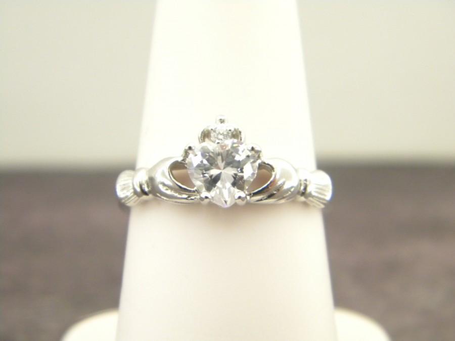 زفاف - Sterling Silver 925 Claddagh Ring Cubic Zirconia CZ Promise wedding engagement forever ring