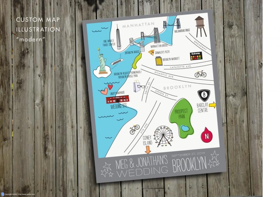 Свадьба - Custom Wedding Map, JPress Designs, wedding, travel, guest bag, destination wedding, save the date, custom map, illustration, Brooklyn