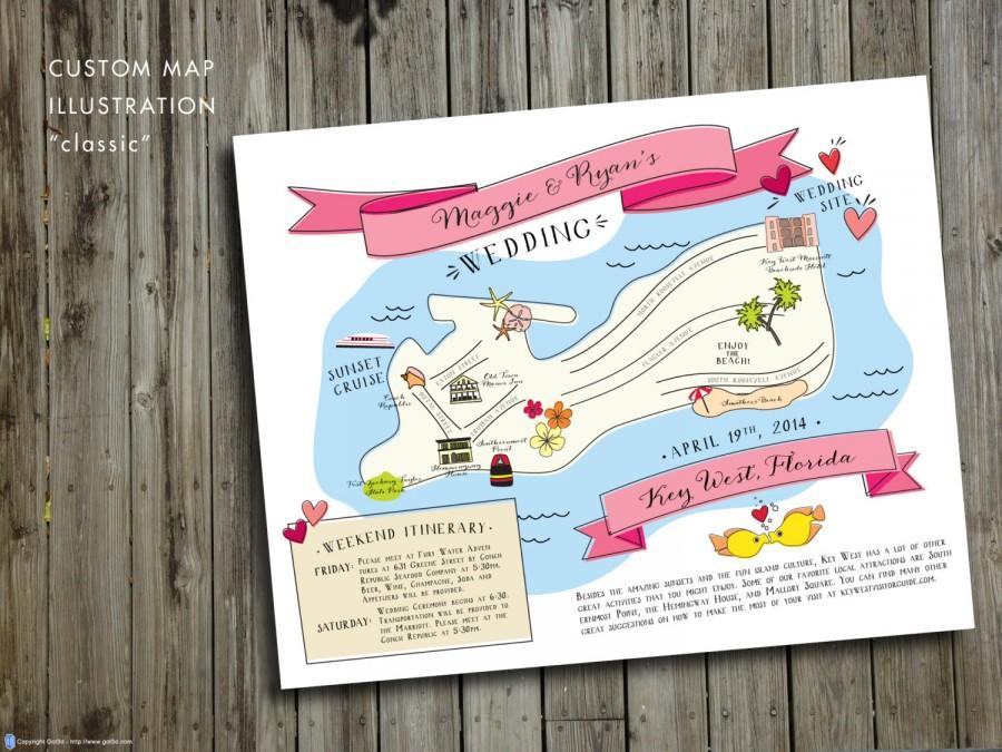 Mariage - Custom Wedding Map, JPress Designs, wedding, travel, guest guide, destination wedding, save the date, custom map, illustration, Key West
