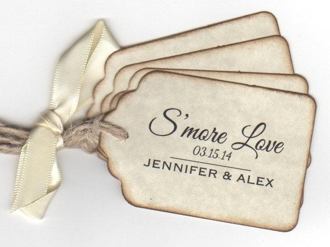 Hochzeit - 100 S'More Love Wedding Favor Tags / Smore Place Card Escort Tags  / Smore Favor Label Tags  - Vintage Style