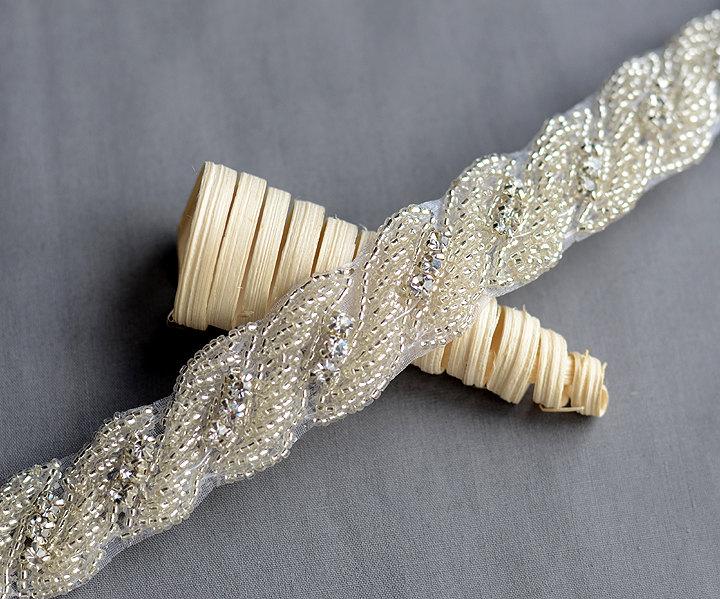 Mariage - Rhinestone Applique Bridal Accessories Crystal Trim Rhinestone Beaded Applique Wedding Dress Sash Belt Headband Jewelry RA002