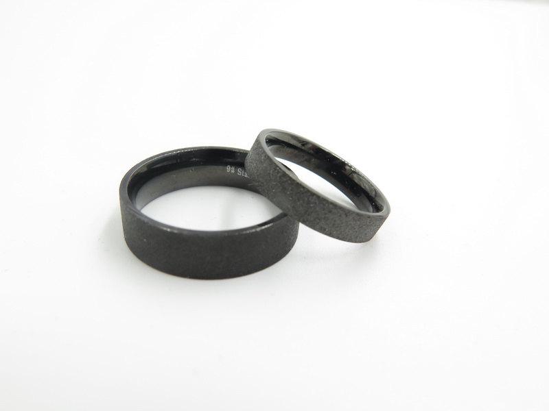 زفاف - 2pcs,couple ring,rings for couples, promise rings,couples promise rings,couples ring,Black frosted Ring,free engraving