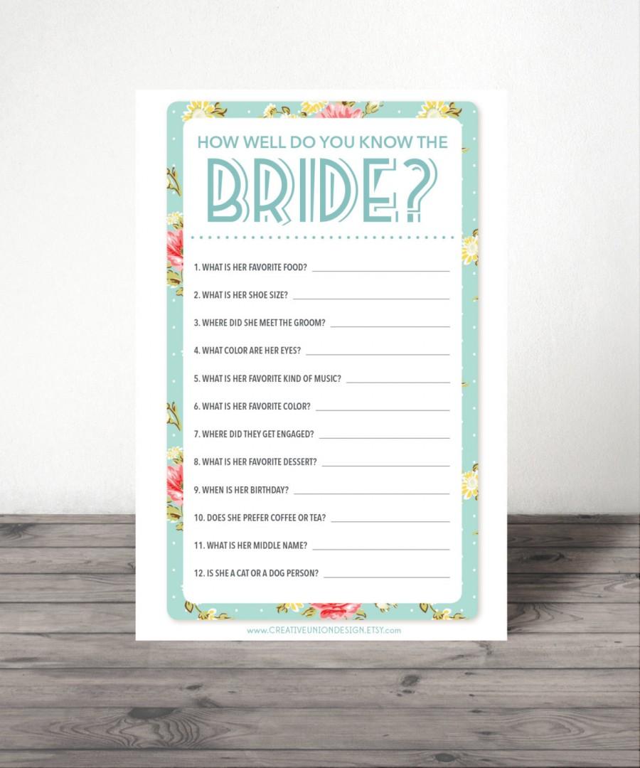 Wedding - How Well Do You Know The Bride - Bridal Shower Game - Shabby Chic - Wedding Shower Game - Bridal Shower - DIY Games - Instant Download