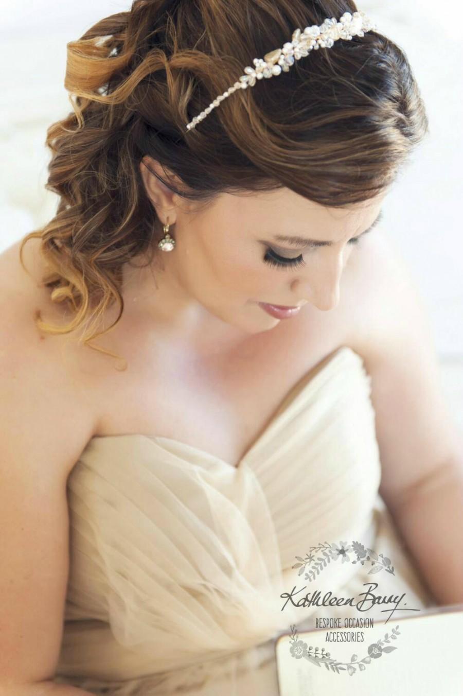 Mariage - R950 - Veronique Golden Leaf Bridal Crown - Headband - Crystal &  Pearl - wedding bridal hair accessory
