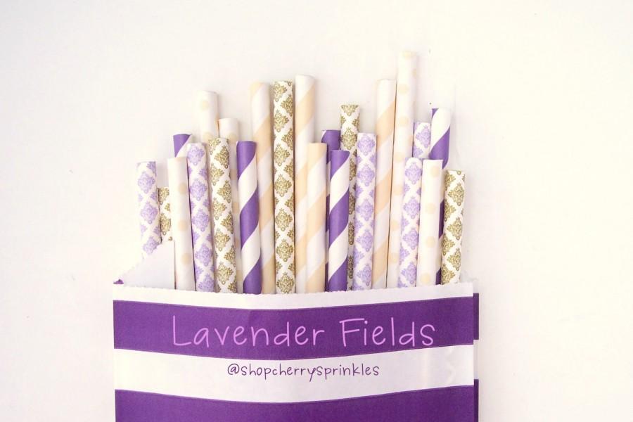 زفاف - Purple Straws -Party Supplies -Purple and Gold  -Decorative Paper Straws for Baby Girl Showers, Weddings or Bridal Showers Gold Straws *Gold