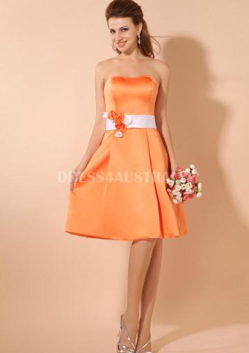 Mariage - Buy Australia A-line Strapless Orange Satin Knee Length Bridesmaid Dresses 8132130 at AU$122.30 - Dress4Australia.com.au