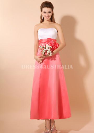 Hochzeit - Buy Australia A-line Strapless Two Tones Flowers Satin Floor Length Bridesmaid Dresses 8132131 at AU$123.42 - Dress4Australia.com.au