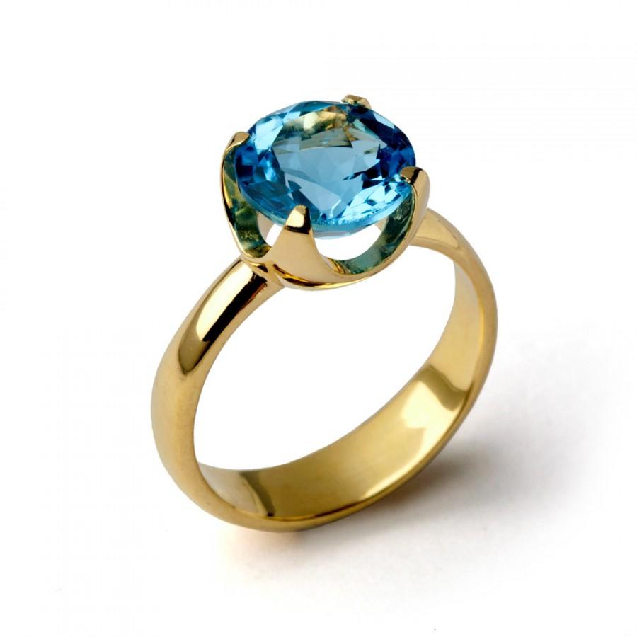زفاف - CUP Blue Topaz Engagement Ring, 18k Gold Blue Topaz Ring, Swiss Blue Topaz Ring, Statement Ring, 18k Gold Engagement Ring