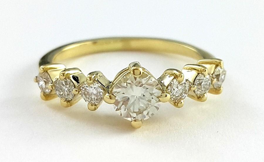 Wedding - Art Deco Engagement Ring 14k Yellow Gold With Diamonds, Antique Ring, Vinatge Engagement Ring, Unique engagement ring, Diamond Ring