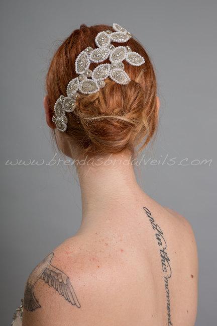 زفاف - Pearl and Rhinestone Leaf Vine Bridal Hair Comb, Grecian Hair Piece, Wedding Head Piece, Pearl Fascinator - Teagan