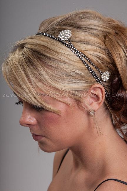 Hochzeit - Swarovski Rhinestone Black Hair Wrap, Black Headband, Crystal Bohemian Head Wrap - Brenna