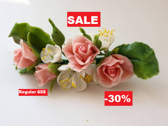 Свадьба - Hair clip white rose, cold porcelain, hair clip flower apple, wedding accessories, wedding decorations