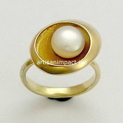 Wedding - 14K Yellow gold ring, engagement ring,  single pearl ring, fresh water pearl ring, organic gold ring. engagement ring - Shine on RG1568