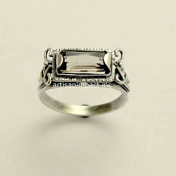 زفاف - Sterling Silver and Smokey Quartz Ring, smokey quartz ring, gemstone ring, filigree ring, antique-style ring - The sky is the limit. R1400