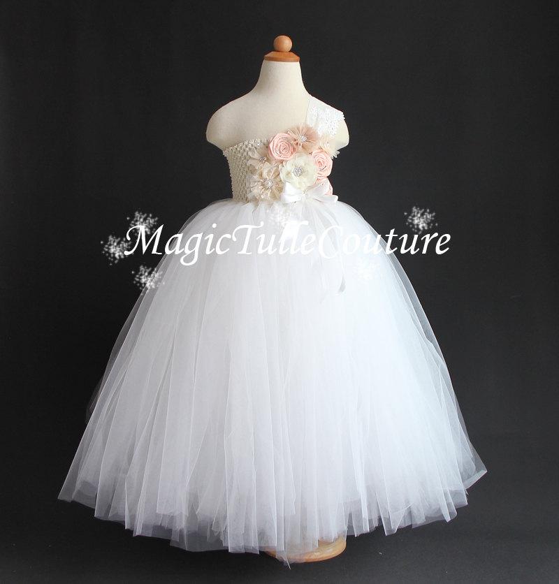 Hochzeit - Blush and Ivory Vintage Flower Girl Tutu Dress Birthday Party Dress Occasion Dress 1T2T3T4T5T6T7T8T9T