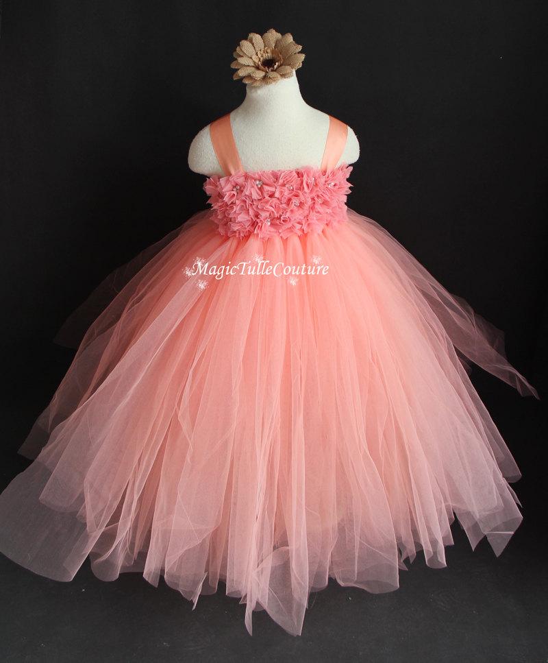 زفاف - Peach Pink Lt. Coral Flower Girl Tutu Dress Tulle Dress Birthday Party Dress Toddler Dress1t2t3t4t5t6t7t8t9t10t
