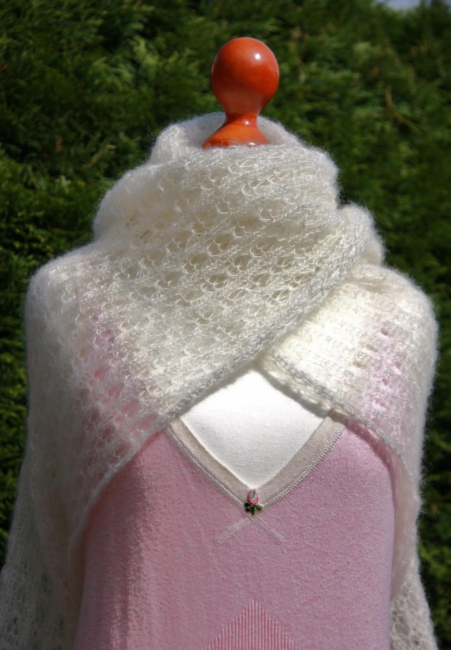 Hochzeit - Bridal shawl, bridal wrap, wedding shawl, ivory, mohair, silk, lace felegree, knitted shawl