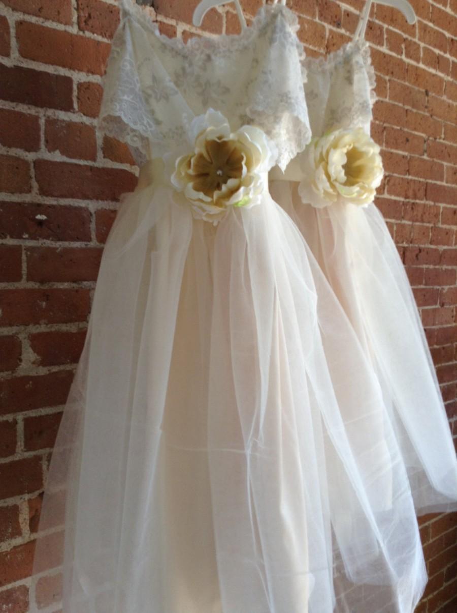 Wedding - Ivory Junior Bridesmaid Tulle Dress with Lace Collar/ dresses for teens/ dress for tweens/ modest dress