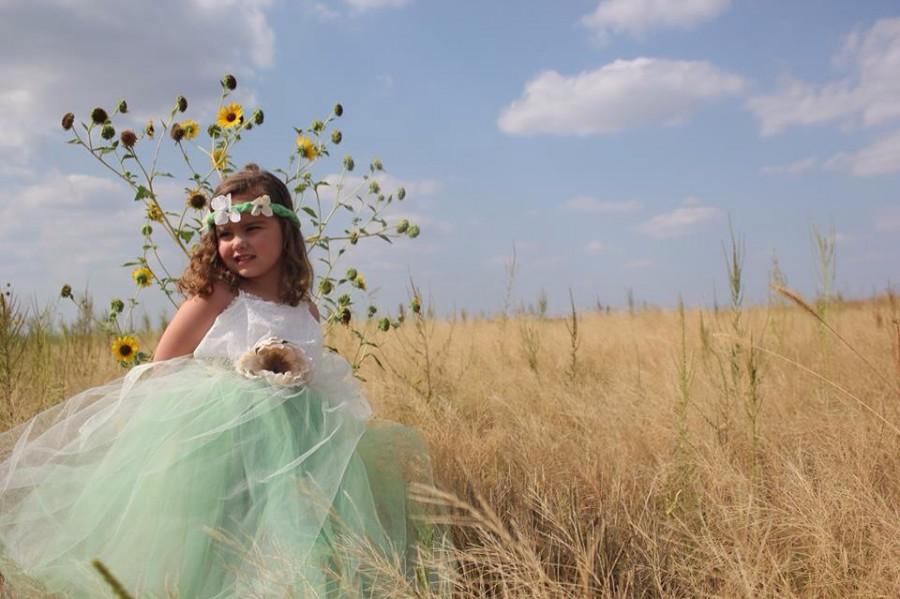 Wedding - Flower Girl Tulle Tutu Gown Mint Green