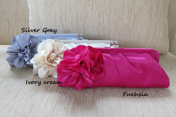 Свадьба - Satin rosette bridal clutch, satin wedding purse, bridesmaid clutch, prom clutch. 30% SALE all colours until end of June