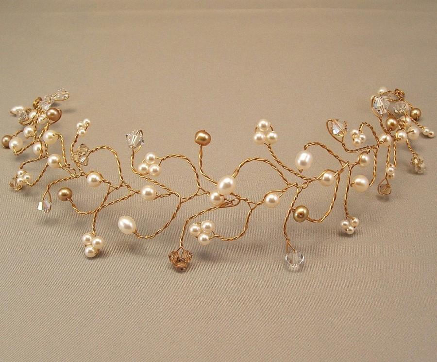 Wedding - Bridal Hair Vine Tiara, Wedding Hair Accessories, Honey Golden Blend with Bronze Wiring