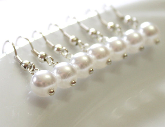 Hochzeit - 6 Pairs Pearl Earrings, Set of 6 Bridesmaid Earrings, Pearl Drop Earrings, Swarovski Pearl Earrings, Pearls in Sterling Silver, 8 mm Pearls