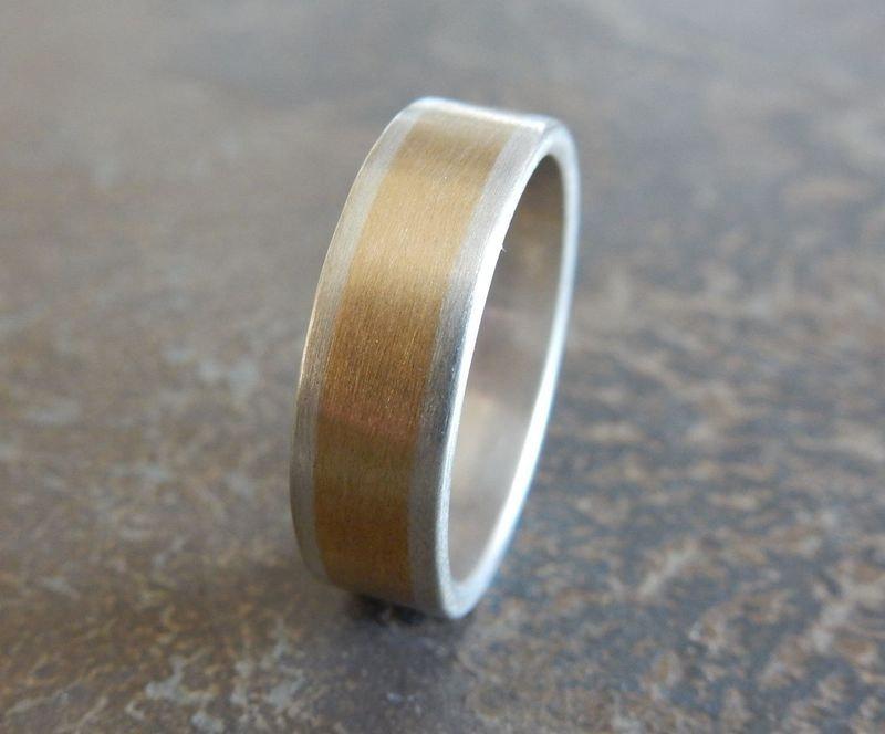 زفاف - RUSTIC Silver & Brass 6.5 mm// Men's Wedding Ring // Women's Wedding Ring // Men's Wedding Band // Women's Wedding Band // Unique Band