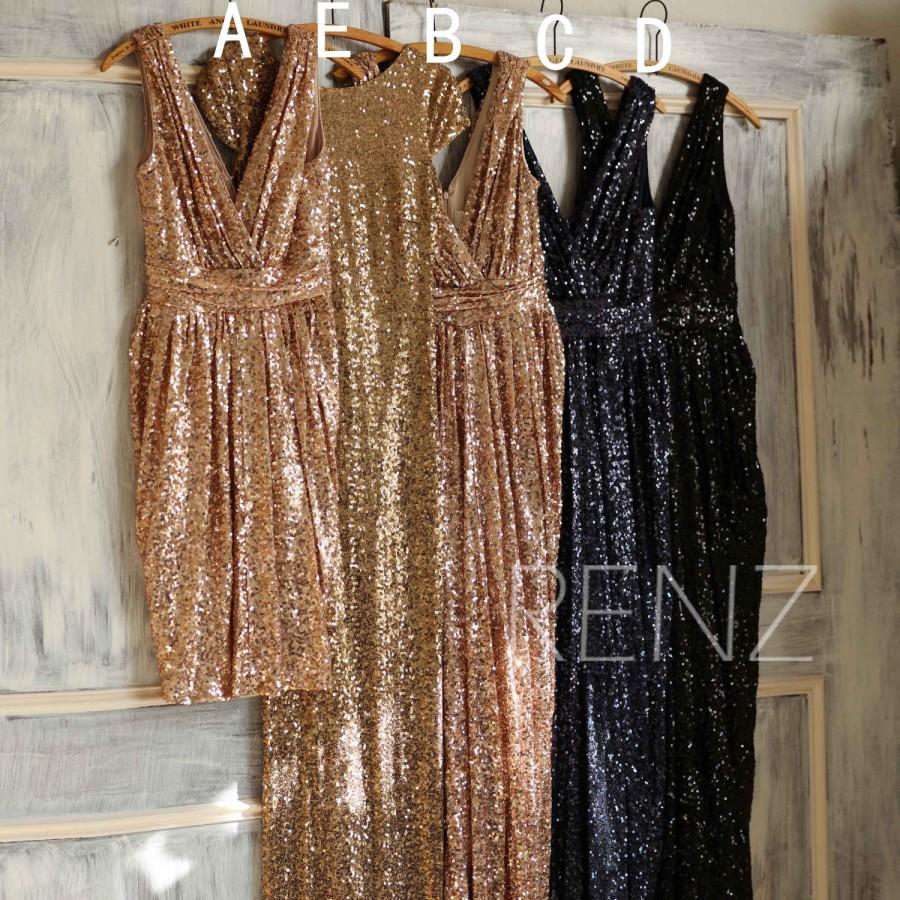 Wedding - Mix and Match Bridesmaid dress, Rose Gold Black Sheath Luxury Sequin Evening dress, Metallic Sparkle Wedding dress (TQ150D/C/B/A/TQ149)
