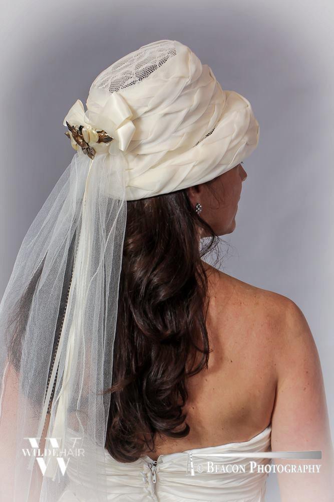 Mariage - Vintage 60's Organza Bride Hat/Headpiece/Veil Vintage Ivory Shimmer Vintage 40's/50's barrette. Chic, Boho, Steampunk,