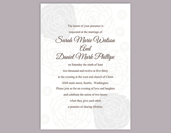 Wedding - DIY Wedding Invitation Template Editable Word File Instant Download Printable Silver Invitation Rose Invitation Gray Wedding Invitation