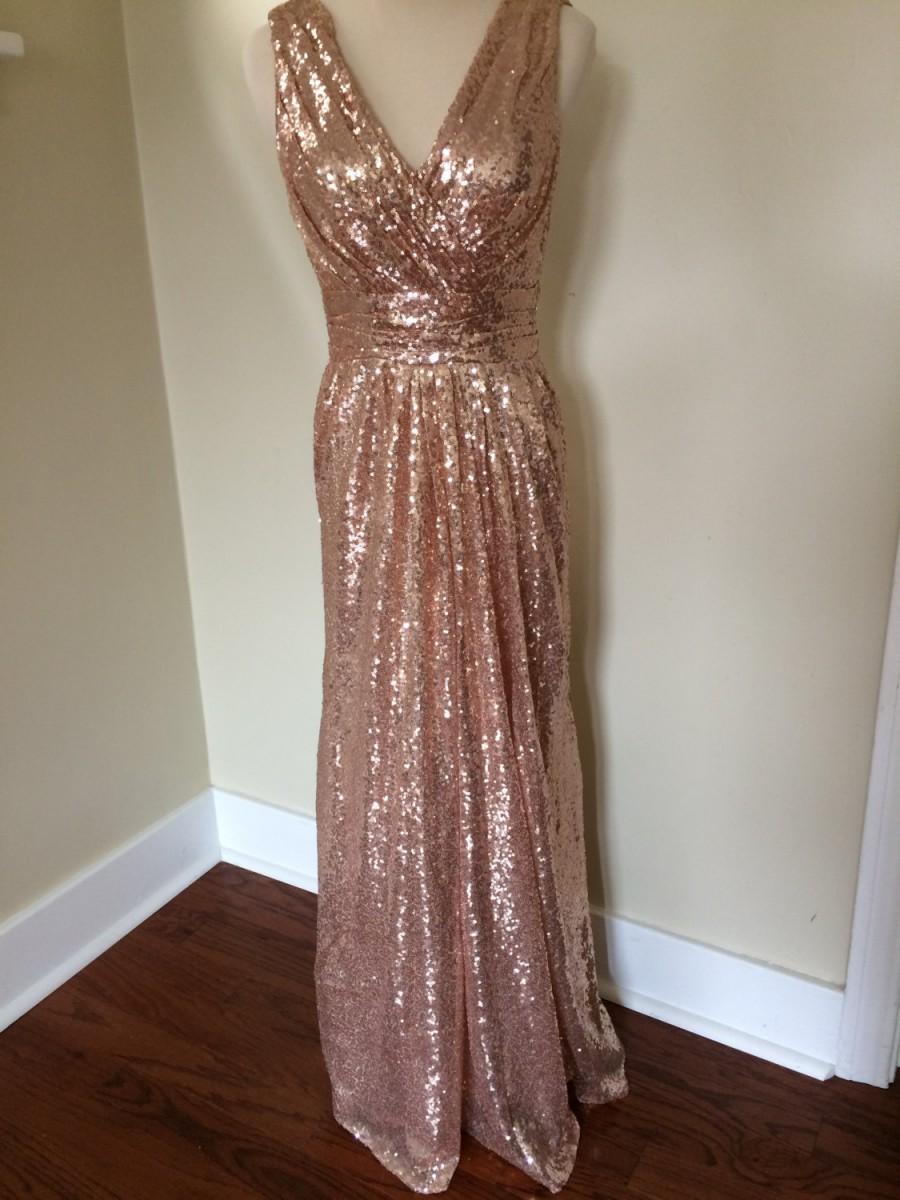 Свадьба - Christina's Bridesmaids - rose gold pink champagne luxury sequin v neck backless full length long dress