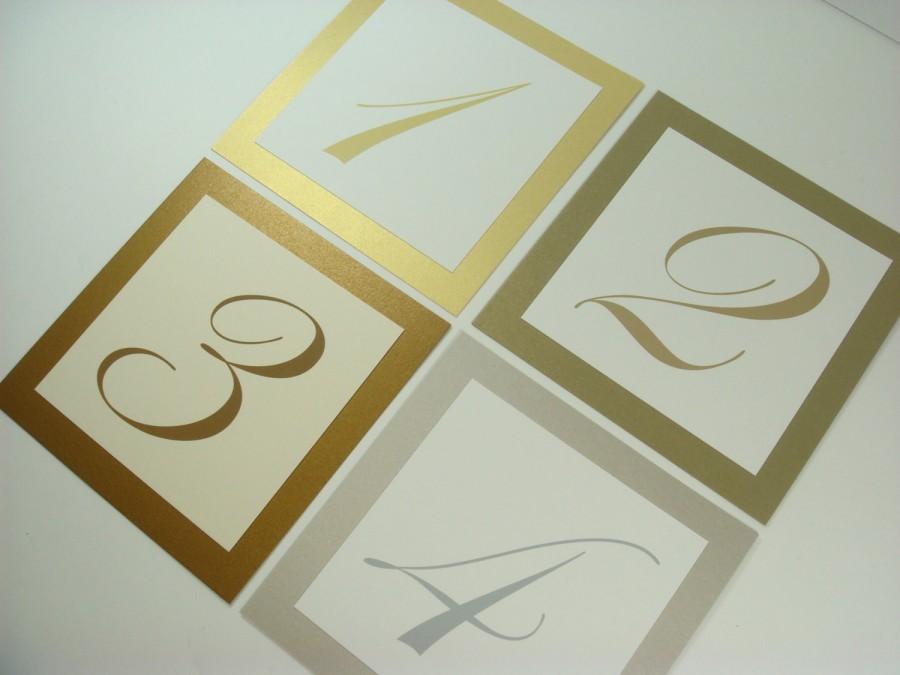 زفاف - Metallic Table Numbers Wedding Table Decor Shimmery Gold, Shimmery Gold Leaf, Shimmery Antique Gold Backing and Elegant Script Numbers