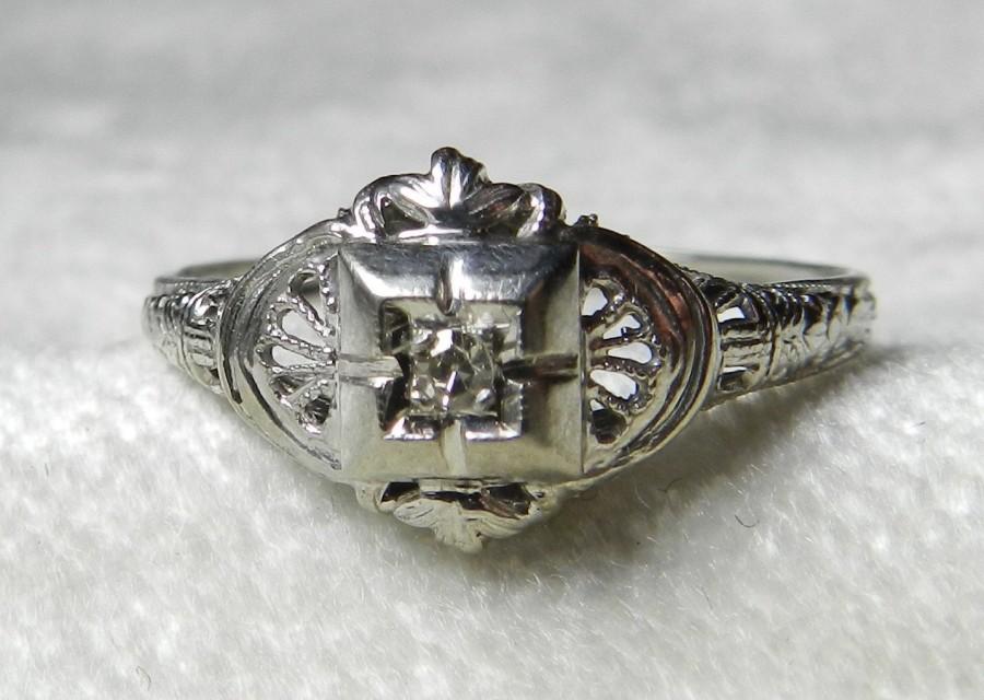 زفاف - Antique Engagement Ring Art Deco Diamond Engagement Ring 14K White Gold 1920s Engagement Ring Orange Blossom