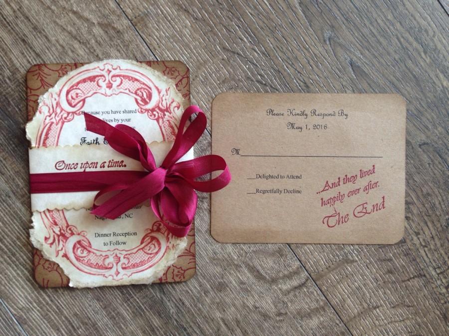 زفاف - Fairy tale Red wedding invitation DEPOSIT-Romantic Wedding Invitation- Vintage Invitation -Rustic wedding-Red Wedding Invitation