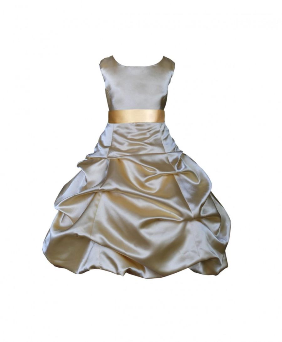 Mariage - Gold Flower Girl Dress tie sash pageant wedding bridal recital children bridesmaid toddler childs 37 sash sizes 2 4 6 8 10 12 14 16 