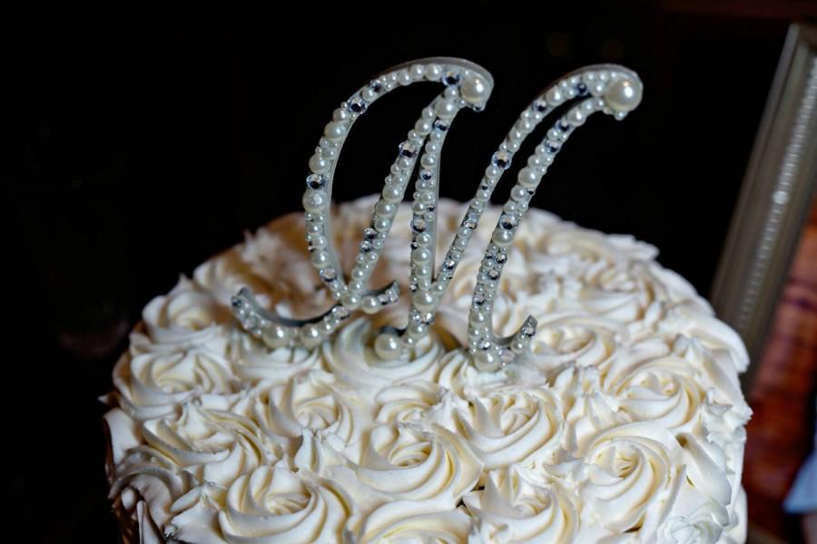 زفاف - Beaded Monogram Wedding Cake Topper - 5" Tall - Pearls & Rhinestones