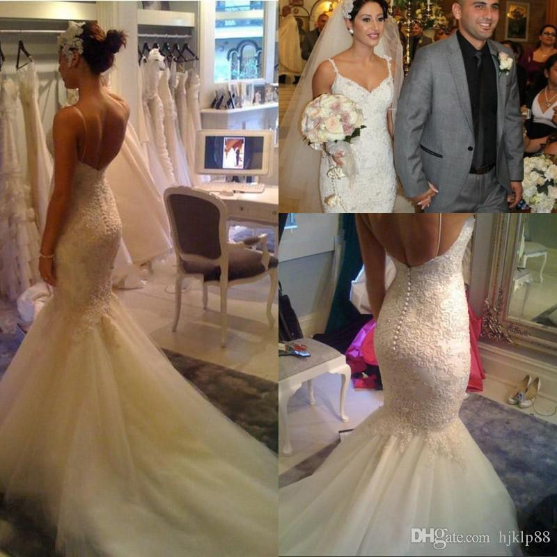 Wedding - 2016 Backless Wedding Dresses Sexy Lace Beach Wedding Gowns Spaghetti Straps Plus Size Mermaid Beach Custom Made Online with $109.95/Piece on Hjklp88's Store 